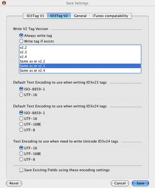 ID3 Tag Version Settings Screenshot