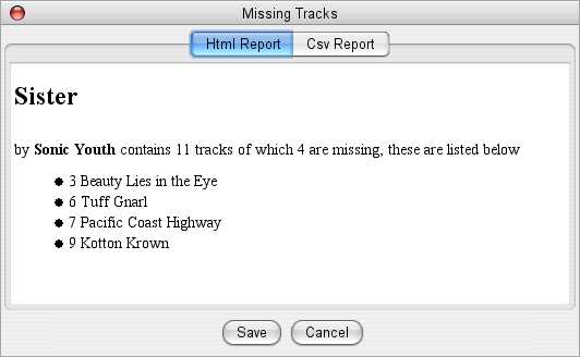 Find Missing Tracks Report