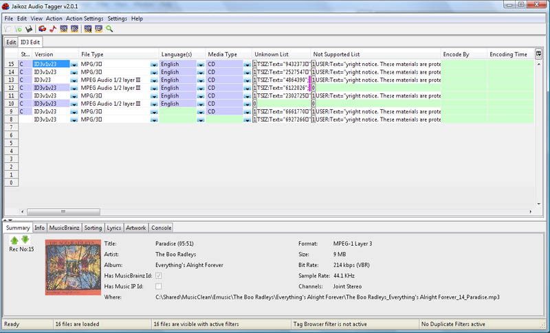 Results of a Tag from MusicBrainz Screenshot