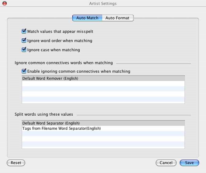 tag Matching Options Screenshot